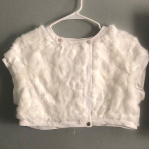 White faux fur cropped sleeveless jacket